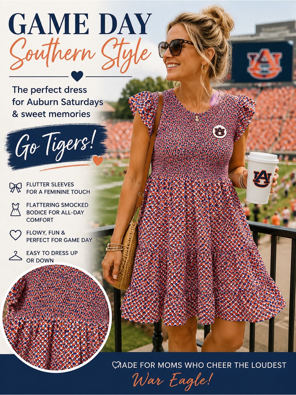 Women’s Medium Pants Store Smocked Mini Dress in Orange & Blue